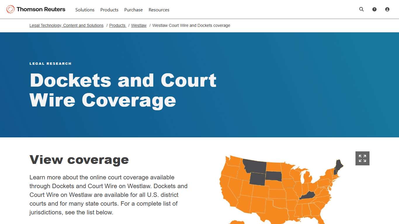 Westlaw Court Wire and Dockets coverage | Thomson Reuters